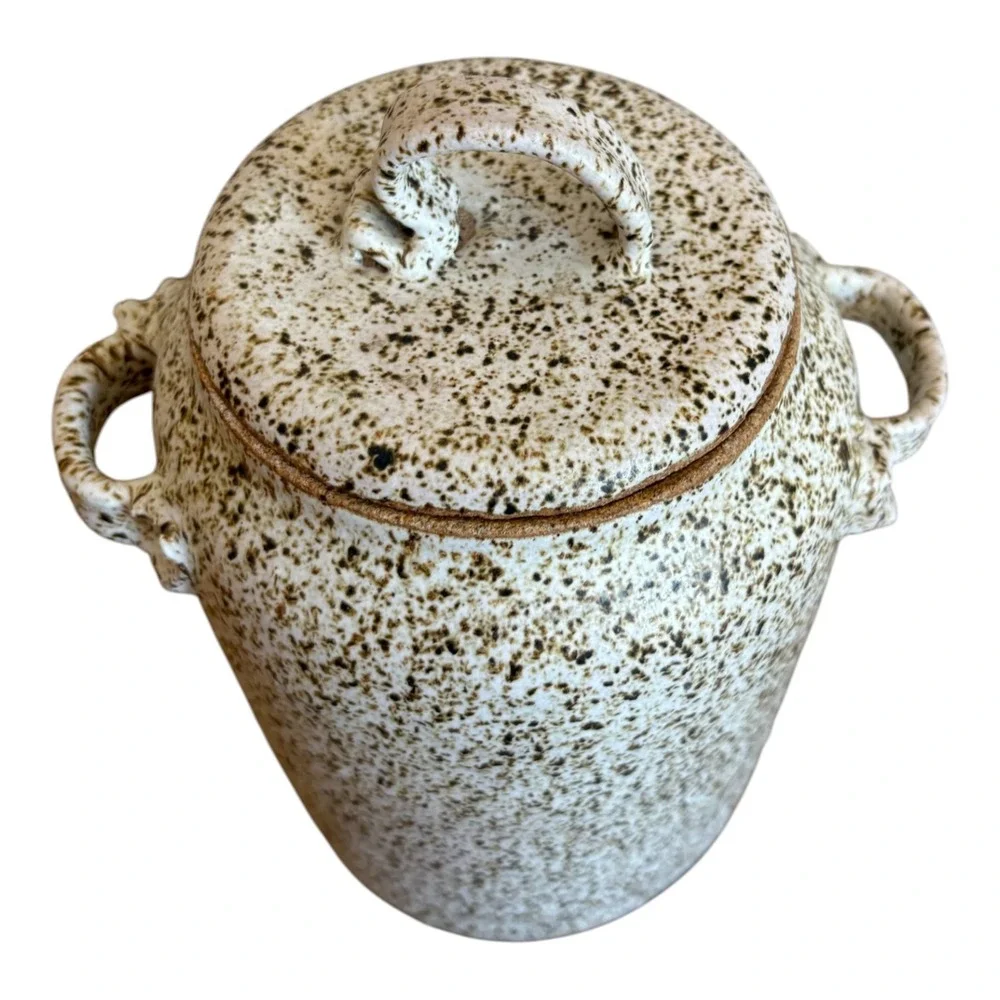 Handmade Speckled Ceramic Lidded Canister Rustic Stoneware Jar with Handles 10